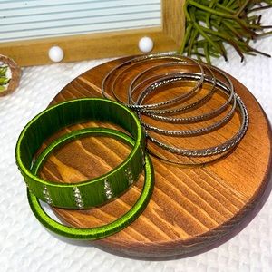 Silk Thread Jewelry Bracelet Green/Gold/silver 9 Handmade Silk Thread Bangles